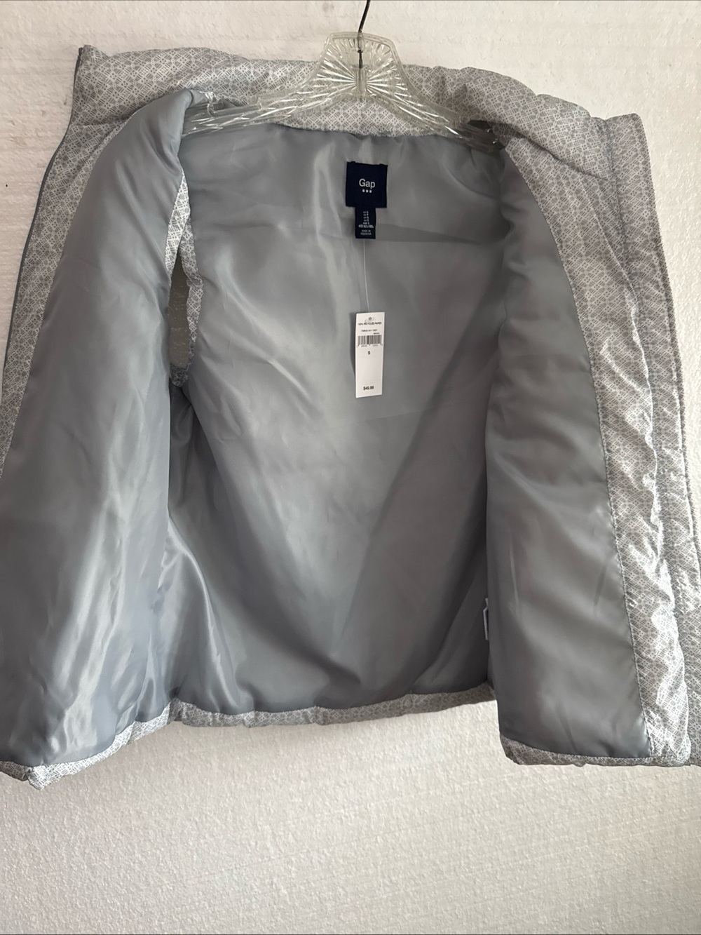 NWT GAP Puffer Vest Women’s S Small Blue Grey Print - Picture 14 of 15